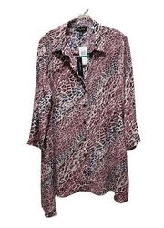 Melissa Paige Animal Print Button Up Tunic Blouse Purple Size Large