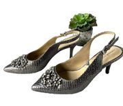 Adrienne Vittadini  Surya Slingback Shoes Size 6M Snake Skin Crystals Pewter