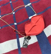 Rampage metallic red lips shoulder bag wristlet duo with a gold chain shoulder