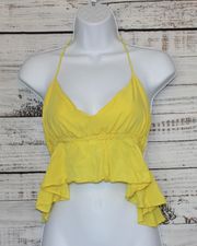 SheIn Halter Yellow Crop Ruffled Tank