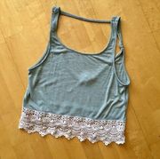 🌺 Crochet Trim Tank, Green, Size S