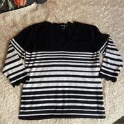 NWOT Roz & Ali Classic Bold Striped 3/4 Sleeve Blouse Large L NEW