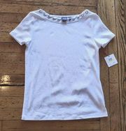 Rafaella Laced Grommet Detail Boatneck Neckline Short Sleeve White Size Medium