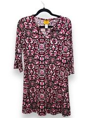 Ruby Rd. Floral Notch Neck 3/4 Sleeve A-line Dress Red Multicolor Size PS
