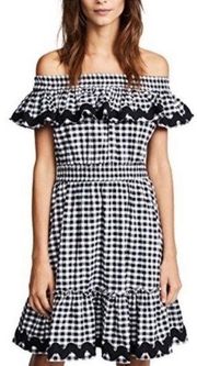 Misa Los Angeles black and white gingham off shoulder dress size S