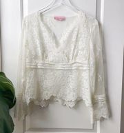 Vintage Bandolino Petite Off White Lace Blouse Long Sleeve Romantic