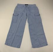 Express Light Baby Blue Linen Cargo Capri Pant 1/2