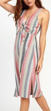 RVCA Flossie Multicolor Midi Casual Dress Side Slits V Cut size small