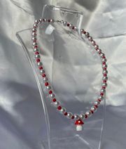 Handmade Beaded Pearl Mushroom Necklace