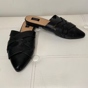 Jones New York Rafaela Black Leather Braided Mule Sandals Sz 6.5