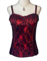 Goth whimsigoth dark red black lace corset cami top