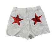 Nasty Gal - Coated Denim Star Bum Mom Shorts in White and Red