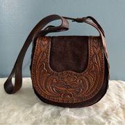 Tooled Leather Suede Floral Embossed Purse