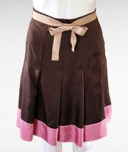 Gap Brown & Pink Y2K Colorblock Silk Pleated Skirt Size 6