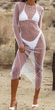 Beach Bunny Swimwear Champagne Nights Pearl Mesh Maxi Dress: Nude