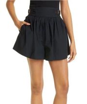 Adeline Cotton Poplin High Waisted Shorts in Noir Black