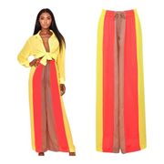 NEW House of CB Margot Women Size Medium Pants Beach Wide Leg Yellow Neon Coral