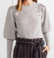 Gray Jude Jeweled Merino Wool Blouson Sleeved Crewneck Sweater