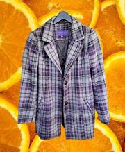 Madden Girl Gray,‎ Purple and Black Plaid Super Soft Coat Size Medium