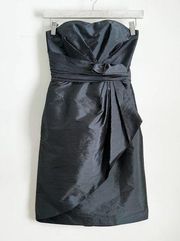 Monique Lhuillier Charcoal Gray Strapless Formal Taffeta Mini Dress sz 0