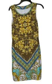 Joseph Ribkoff Floral Boho Tank Midi Dress Sleeveless Braid Neckline Small Women