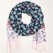 Ann Taylor Blue Pink Poppy Print Sheer Scarf Casual Preppy Classic