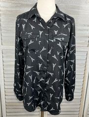 KARL LAGERFELD Eiffel Tower Button Down Shirt Black & White-Medium