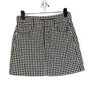 Olivaceous Navy Blue & White Plaid Linen/Cotton Blend Mini Skirt Women Sz S