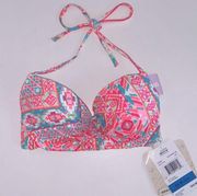 11. NWT 36B  Nixie bandeau halter bikini top pink lightly padded swim