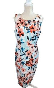 Ivanka Trump Sheath Dress Women's Size 8 Coral Orange White Floral Starbust