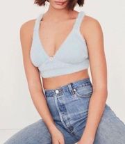 For Love and Lemons Devon Fuzzy Crop Top Light Blue Size Large NWOT