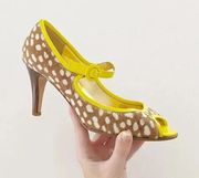 Kenzie Vintage Calf Hair Peep Toe Mary Jane Heels in Yellow Size 7