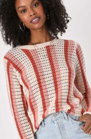 Retro Em Gee Pink Multi Striped Crochet Beach Pullover Sweater