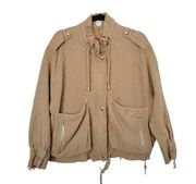 Blank NYC Womens Tan Distressed Lightweight Bomber Jacket Shacket With Pockets M