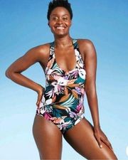 Kona Sol Twisted Back Tropical One-Piece Swimsuit size Small