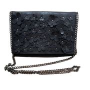 Chelsea 28 Faux Leather Floral Studded Clutch Crossbody Purse Black