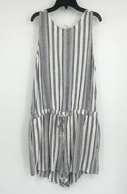 Cloth & Stone Gray Striped Surplice Tie Back Linen Blend Romper Size Medium M