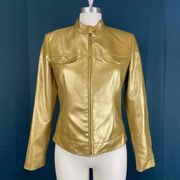 Vintage 90s  Gold Faux Leather Moto Biker Jacket