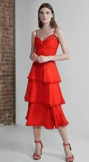 Marchesa Notte Tiered Midi Dress in Red 20 Womens Cocktail Party