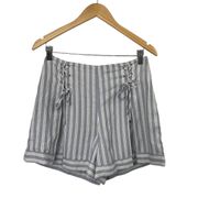 Club Monaco High Rise Shorts Striped Lace Up Corset Detail Cuffed White Gray 6