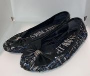 Sam & Libby Tweed Chelsea Bow Ballet Flats Size 7 Black Blue Slip On Shoes