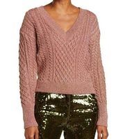 Veronica Beard Amalia Rose Gold Pink Cable Knit V-Neck Pullover Sweater M New