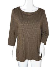 J. Jill Shirt Womens Large Petite Brown Geometric Ponte Everyday Basic Casual