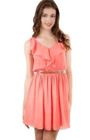 IZ Bayer Coral Guaze Ruffle Summer Dress Size M