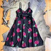Betsey Johnson Black And Pink Floral Rose Print Slip Dress