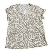 Anthropologie T.La Zebra Print Pocket V-Neck Short Sleeve Tee Shirt NWT XL