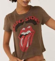 Daydreamer Rolling Stones Crop Top in chocolate brown sz M