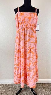 Social Standard by Sanctuary Pink Orange Floral Maxi Ruffle Dress Size 2X