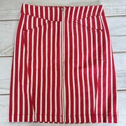 NEW MNG Suit Red & White Striped Linen Blend Zip Front Mini Skirt Size XS