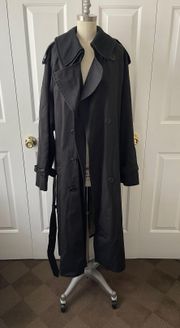 Authentic Classic Long Black  Trench Coat with removable wool collar